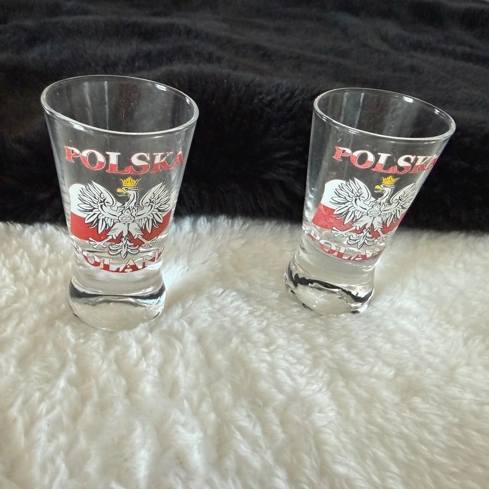 Shot‎ Glass Set of 2 Clear Polish White Eagle Crest Polska